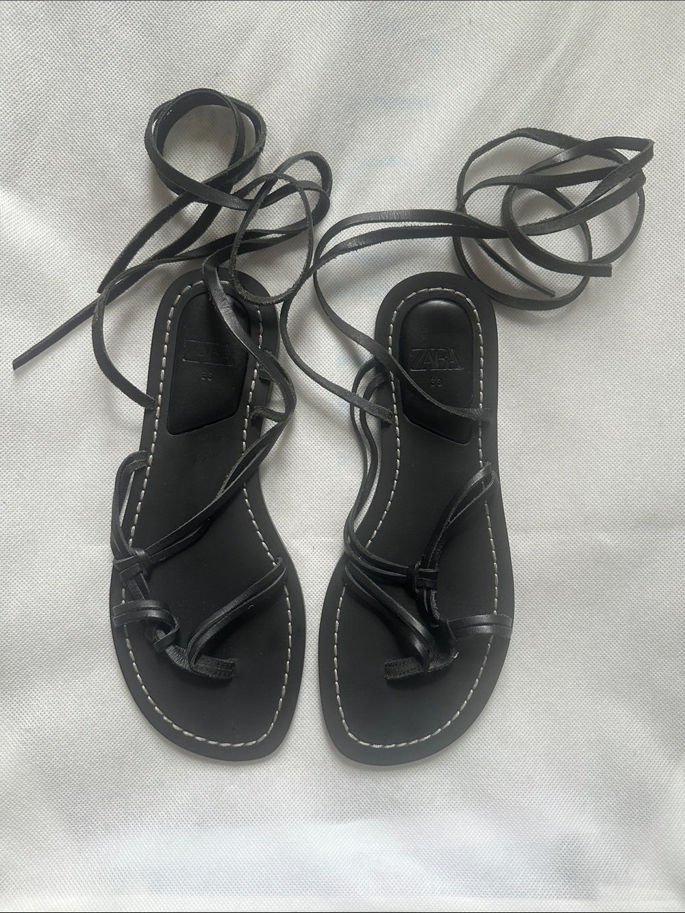 Zara Black Lace-Up Flat Gladiator Sandals